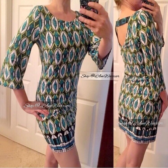 Laundry stretch green geometric print shift dress *shop@iamwarrior - Picture 2 of 6
